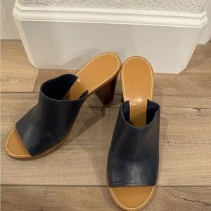 J Crew Navy Leather Open Toe boho Mule Size 8
